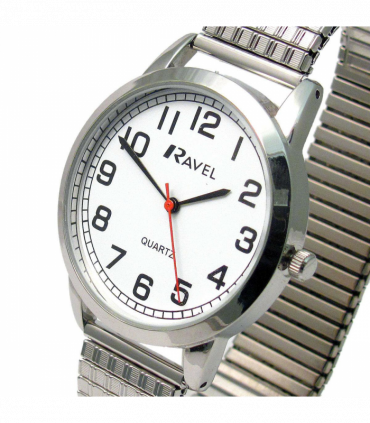 Ravel Mens Bold Number White Dial Expander Bracelet Watch R0232.11.1