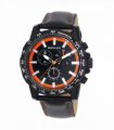 Henley Mens Satin Black Sports Coloured Stitch Multi Eye Watch Black/Orange H03015.8