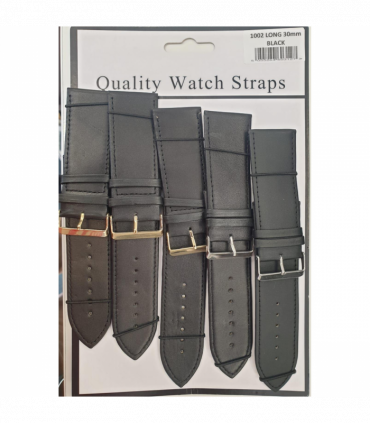 Black Leather Extra Long Watch Straps Pk5 size 28mm 1002BK