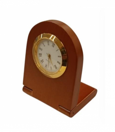 Imperial Desk Clock with Wood Matt Brown Gold Trim Ball Pen IMP69 Clock Gift Set - CLEARANCE NEEDS RE-BATTERY & Refill