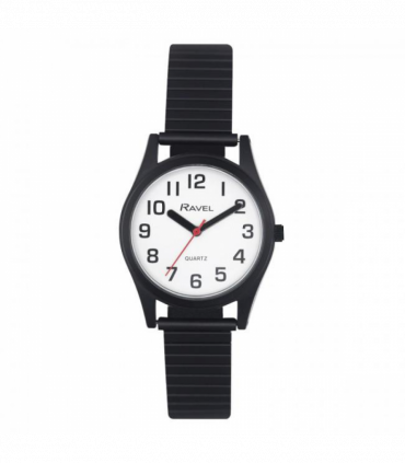 Ravel Ladies Basic Bold Easy Read Expander Bracelet Watch White/Black R0225