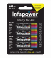 Infapower Rechargeable Batteries AA 600mAh (4pcs) Ni-Mh  (Ideal for Garden Solar lights)