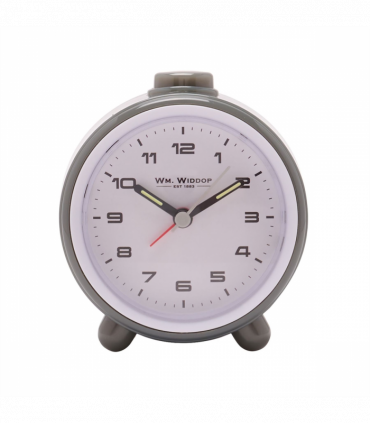 Wm.Widdop Round  Alarm Clock Sweep Movement & Snooze - Grey & White