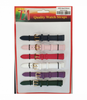 Leather Extra Long Watch Straps Pk6 Assorted colours 1055C.16mm