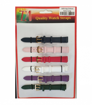 Leather Extra Long Watch Straps Pk6 Assorted colours 1055C.16mm