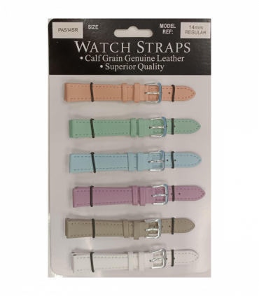 PASSR Sun Mixed Pastille Colour Calf Leather Watch Straps Regular card of 6 - Silver Buckle