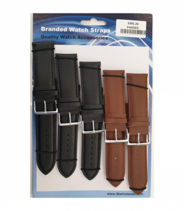 1005 Padded Leather Watch Straps Pk5 Black & Brown mixed 28mm