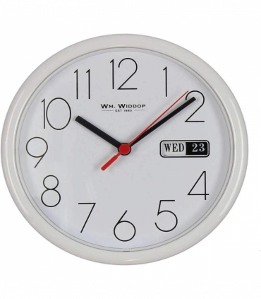 Wm.Widdop Day/Date Wall Clk-White Case/White Dial 8.5"Rnd +B