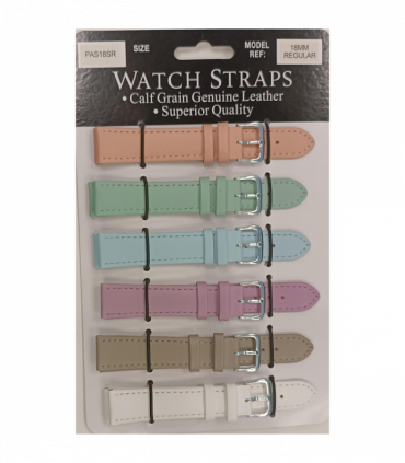PASSR Sun Mixed Pastille Colour Calf Leather Watch Straps Regular card of 6 - Silver Buckle