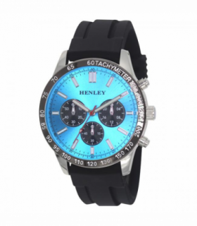 Henley Mens Polished Sports Silicone Watch Silver/Blue H02223.6