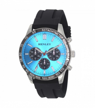 Henley Mens Polished Sports Silicone Watch Silver/Blue H02223.6