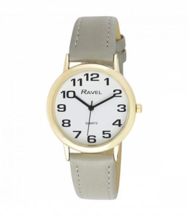 Ravel Mens Basic White Dial Grey Leather Strap Watch R0105.43.1A