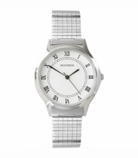 Sekonda Mens Basic White Dial with Silver Metal Expandable Bracelet Watch 3022b