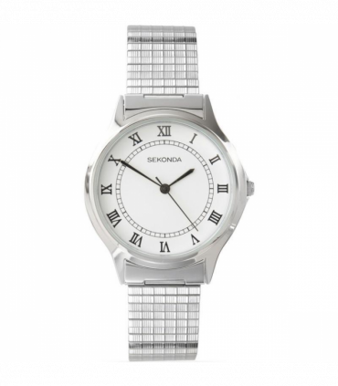 Sekonda Mens Basic White Dial with Silver Metal Expandable Bracelet Watch 3022b