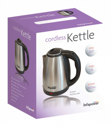 Infapower 1800w 1.8L 360 Cordless Brushed Stainless Kettle