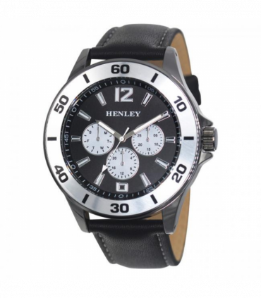 Henley Mens Polished Gun Sports Coloured Stitch Multi Eye Watch Gun/Silver H03014.13