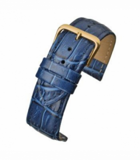 Blue Padded Crocodile Grain Leather Watch Strap 12mm