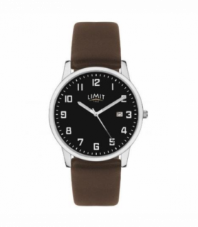 Limit Mens Basic Dated Black Dial Brown Leather Strap Watch 5744