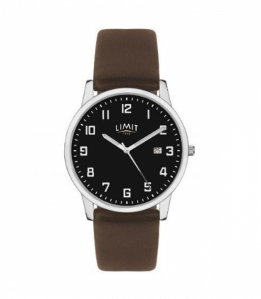 Limit Mens Basic Dated Black Dial Brown Leather Strap Watch 5744
