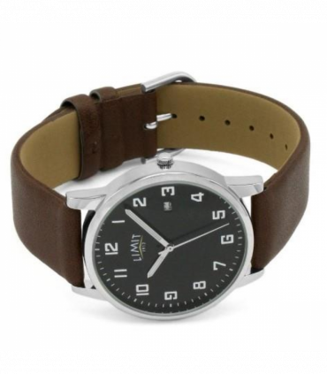 Limit Mens Basic Dated Black Dial Brown Leather Strap Watch 5744