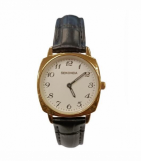 Sekonda Ladies Basic Big Number White Dial Black Leather Strap Watch 40437