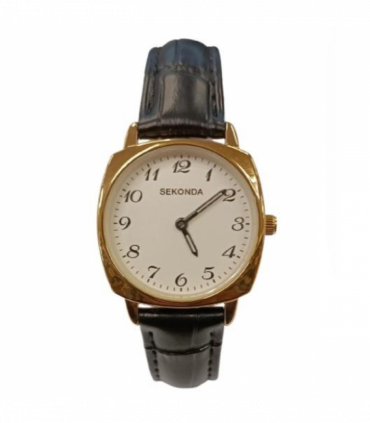 Sekonda Ladies Basic Big Number White Dial Black Leather Strap Watch 40437