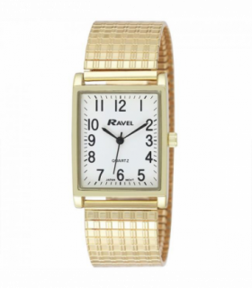 Ravel Mens Basic Classic Rectangular Gold Expander Bracelet Watch R0220.01.1