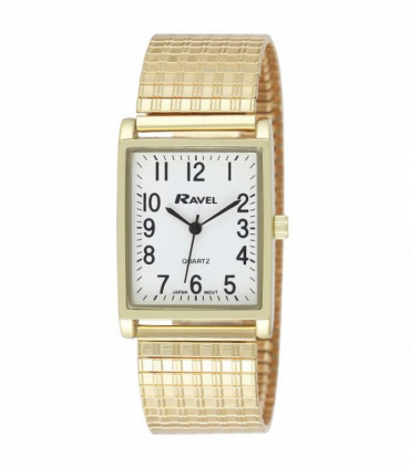 Ravel Mens Basic Classic Rectangular Gold Expander Bracelet Watch R0220.01.1