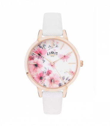 Limit Ladies Secret garden Pink & White Floral Dial White leather strap watch 60021