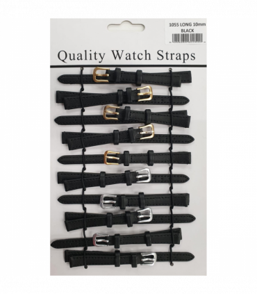 Leather Black Extra Long Watch Straps Pk10 size 10mm 1055.05