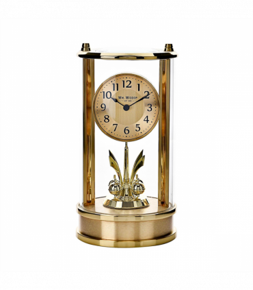 Wm. Widdop Gold Tone Skeleton Movement Cylindrical Mantel Clock