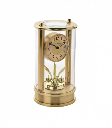 Wm. Widdop Gold Tone Skeleton Movement Cylindrical Mantel Clock
