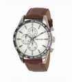 Henley Mens Polished Silver Sports Multi Eye White Dial Brown Leather Strap Watch H03016.2