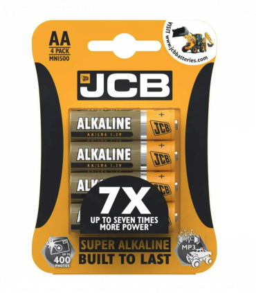 JCB AA Super Alkaline Batteries 4 Per Card - Box of 10