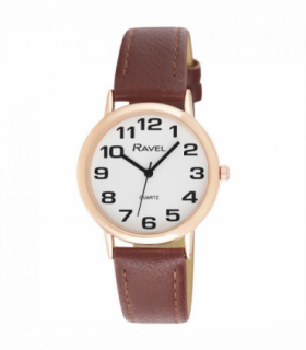 Ravel Mens Basic White Dial Brown Leather Strap Watch R0105.42.1A