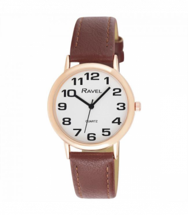 Ravel Mens Basic White Dial Brown Leather Strap Watch R0105.42.1A