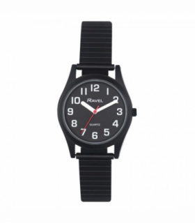 Ravel Ladies Basic Bold Easy Read Expander Bracelet Watch Black/Black R0225