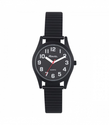 Ravel Ladies Basic Bold Easy Read Expander Bracelet Watch Black/Black R0225