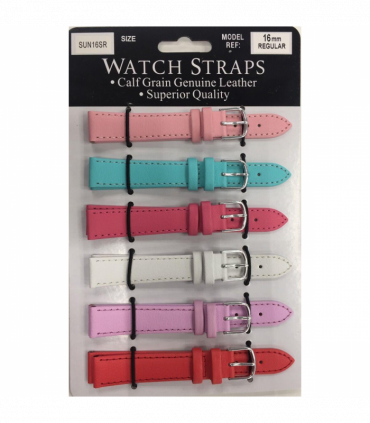 SUNSR Sun Mixed Colour Calf Leather Watch Straps Regular card of 6 - Silver Buckle