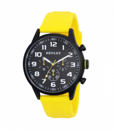 Henley Mens Black Sports Silicone Watch Yellow H02224.9