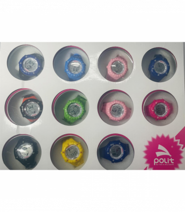 POLIT Childrens Disco Boys & Girls Digital watch in Tin, assorted stlyes and colours CW-0025 Box Of 12