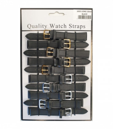Leather Black Extra Long Watch Straps Pk10 size 16mm 1055.05
