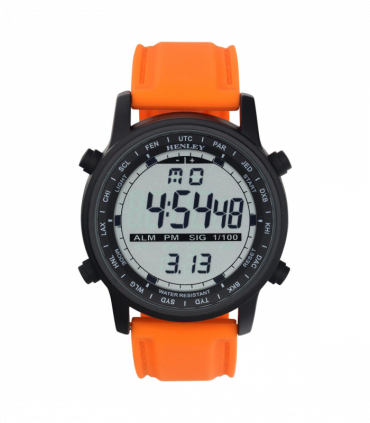 Henley Mens Digital Black Dial Rubber Strap Watch Orange HDG038.8
