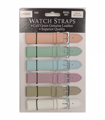 PASSR Sun Mixed Pastille Colour Calf Leather Watch Straps Regular card of 6 - Silver Buckle