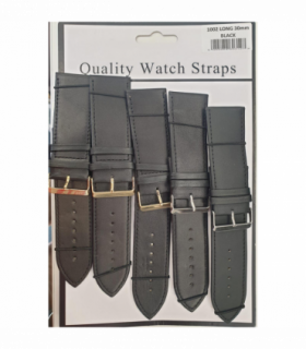 Black Leather Extra Long Watch Straps Pk5 size 30mm 1002BK