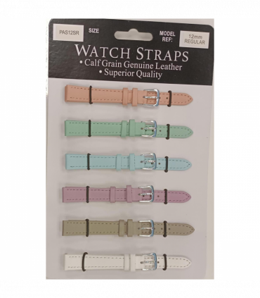 PASSR Sun Mixed Pastille Colour Calf Leather Watch Straps Regular card of 6 - Silver Buckle