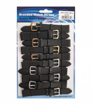 Leather Black Extra Long Watch Straps Pk10 size 18mm 1055.05