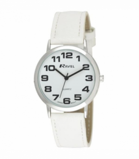 Ravel Unisex Classic Big Dial White Leather Strap Watch R0105.13.4A