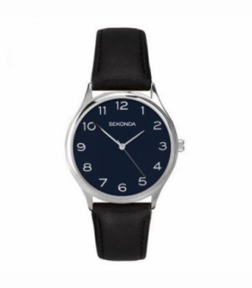 Sekonda Mens Basic Blue Dial & Black Leather Strap Watch 1852