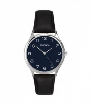 Sekonda Mens Basic Blue Dial & Black Leather Strap Watch 1852